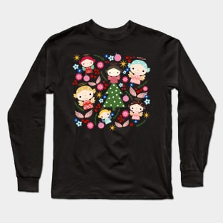 Angelic Christmas_Black Background Long Sleeve T-Shirt